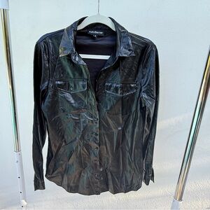 Black Faux Leather Button Up Blouse Size Small